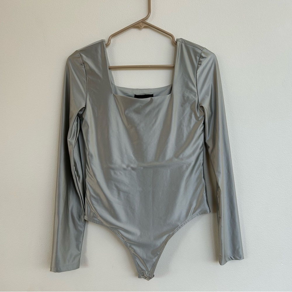 House of Harlow 1960 Metallic Silver Bodysuit